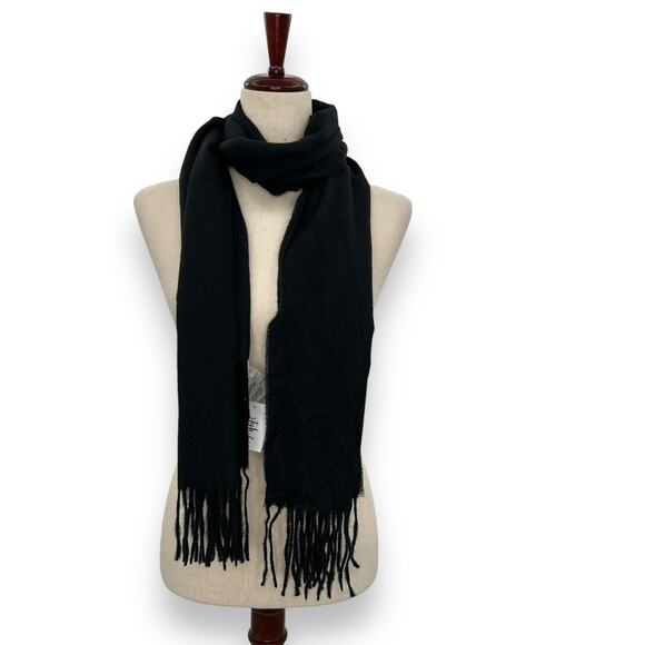 Macy's Style&Co Black Fringe Trim Scarf Oblong Rectangle Solid Knit Warm Winter - Picture 8 of 16
